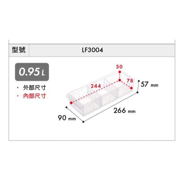 KEYWAY聯府 台灣製Fine隔板整理分類收納盒(小) LF3001 LF3002 LF3003 LF3004-規格圖10