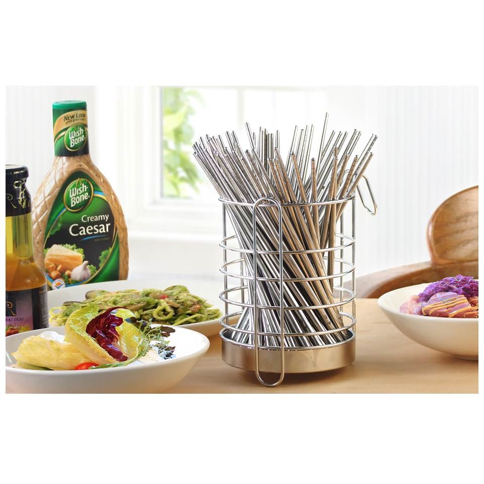 亞晨 皇家拿鐵 圓形不鏽鋼筷籃 ST3022 瀝水餐具筒 筷籠 掛式/立式兩用 湯匙架 台灣製-細節圖2