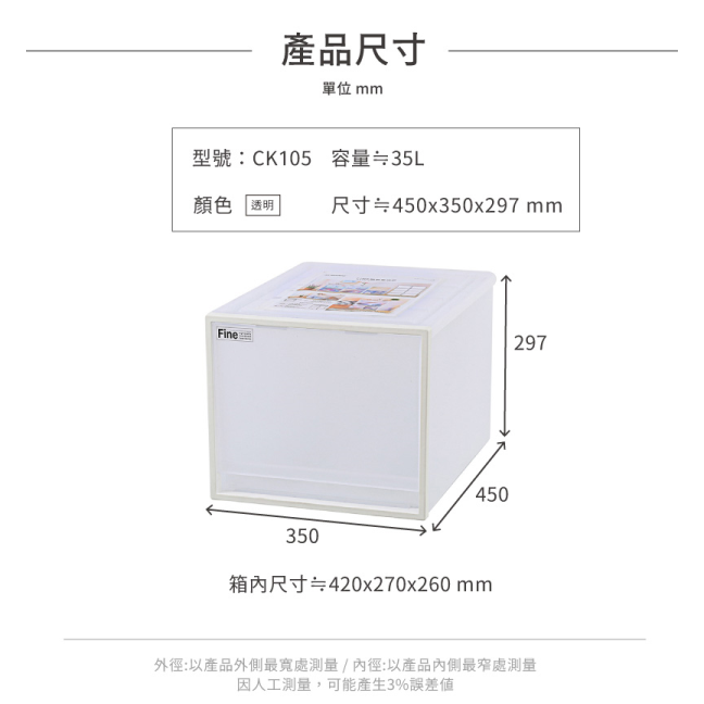 聯府KEYWAY面寬-35 FINE單抽雙抽大容量屜整理箱25L35L 無印CK105 CK81收納抽屜-細節圖7