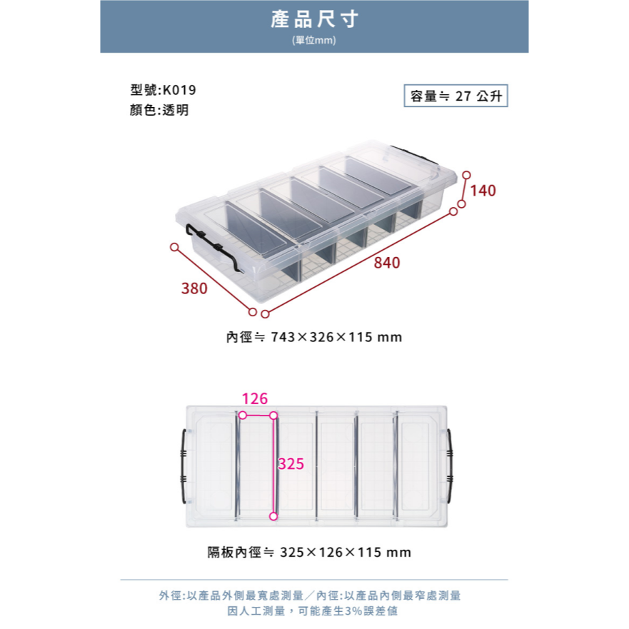 KEYWAY聯府強固型分類整理箱 K019 收納箱附隔板-細節圖6