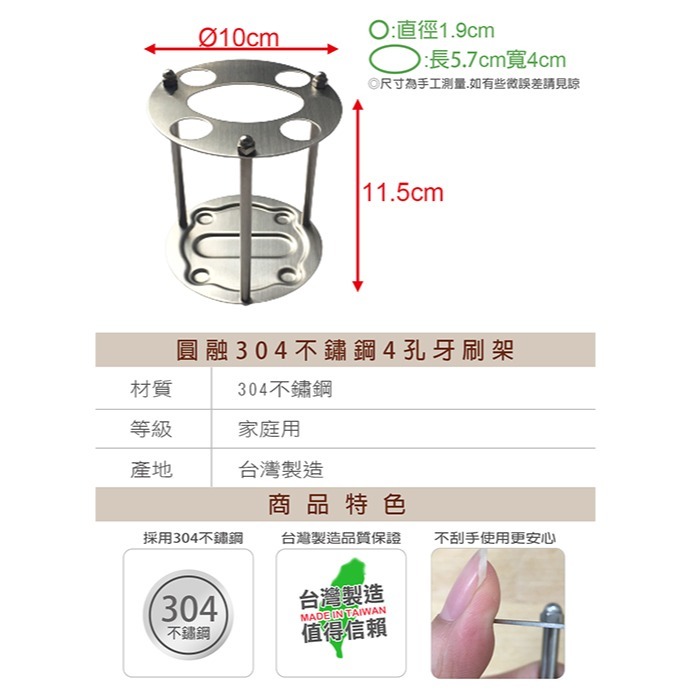 MIT#304不鏽鋼多功能牙刷架 月牙3孔/圓融4孔/電動牙刷架-細節圖7