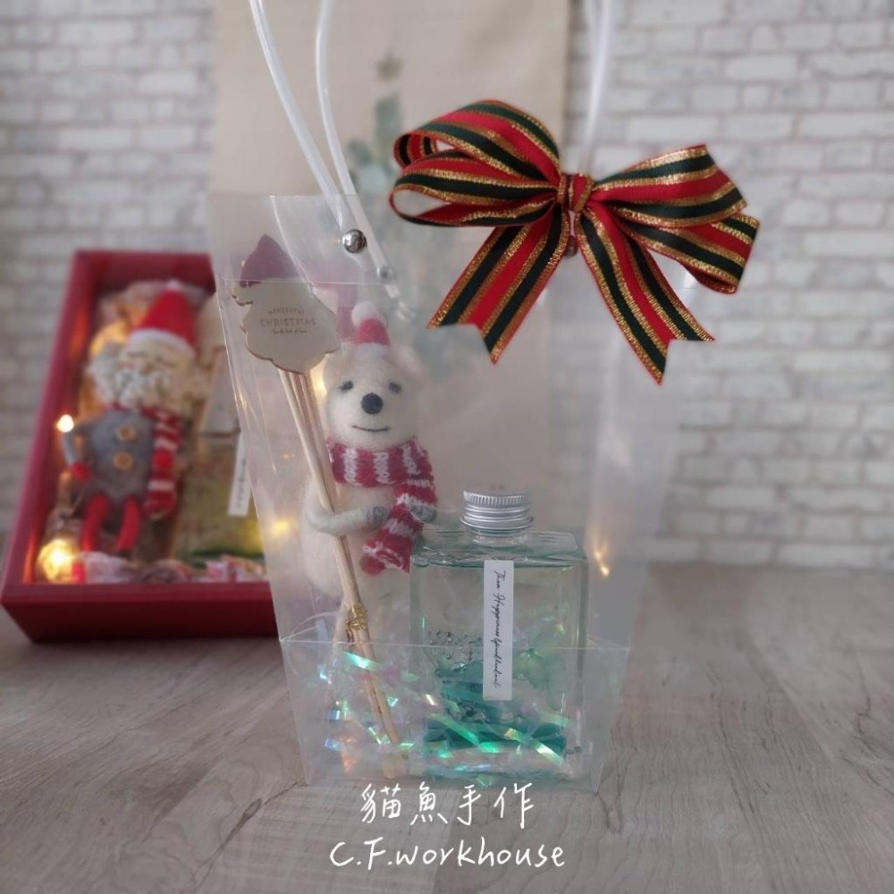 貓魚手作｜限量 聖誕擴香瓶禮盒 擴香瓶提袋 送禮首選 交換禮物 聖誕老人娃娃 北極熊 聖誕松鼠 擴香石 附小卡 LED燈-細節圖4