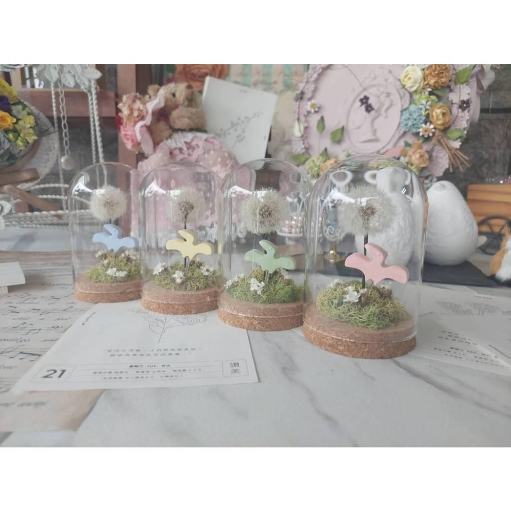 貓魚手作｜獨家設計 小翼龍的家🏝️ 永生蒲公英玻璃罩 不凋蒲公英 恐龍玻璃罩 翼龍 石膏 擴香石 侏儸紀-細節圖4