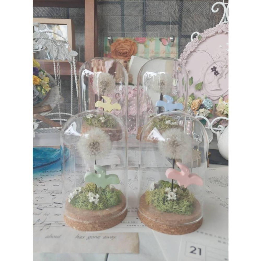 貓魚手作｜獨家設計 小翼龍的家🏝️ 永生蒲公英玻璃罩 不凋蒲公英 恐龍玻璃罩 翼龍 石膏 擴香石 侏儸紀-細節圖5