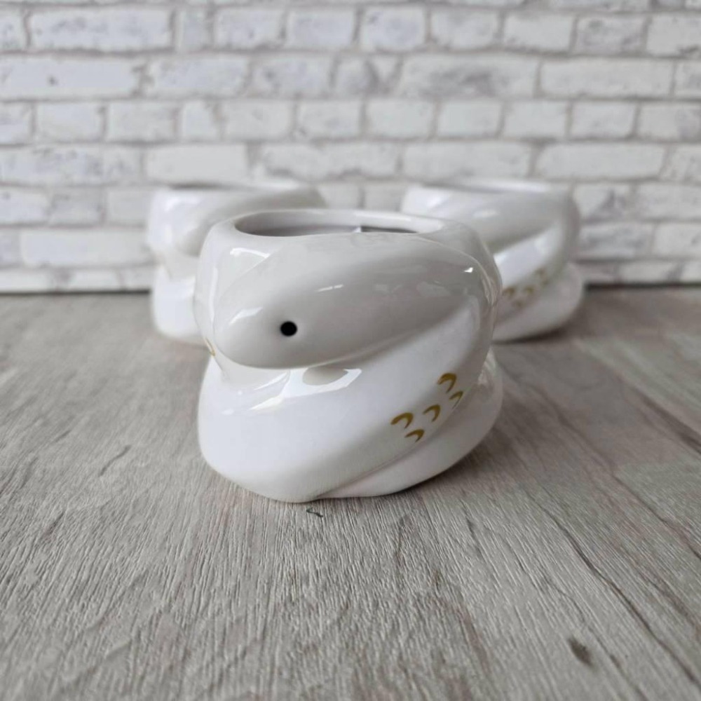 貓魚手作| 十二生肖區 蛇年 大白蛇花盆 節日花器 陶瓷 日本花器 多肉盆栽 Greenhouse-細節圖2