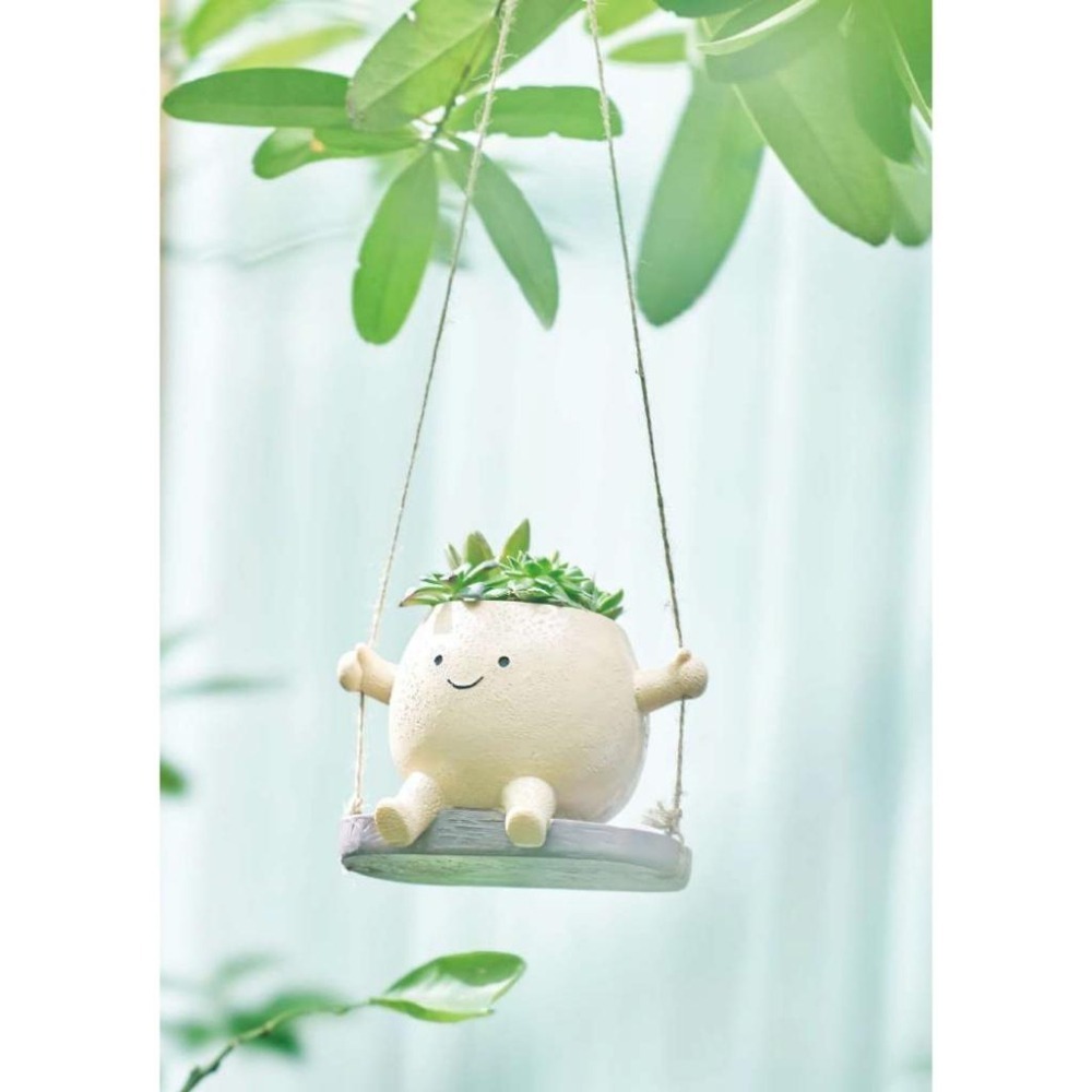 貓魚手作| 可愛鞦韆人花器 盪鞦韆 吊掛花器 日本花器 花盆 多肉盆栽 Greenhouse 多肉花器-細節圖5