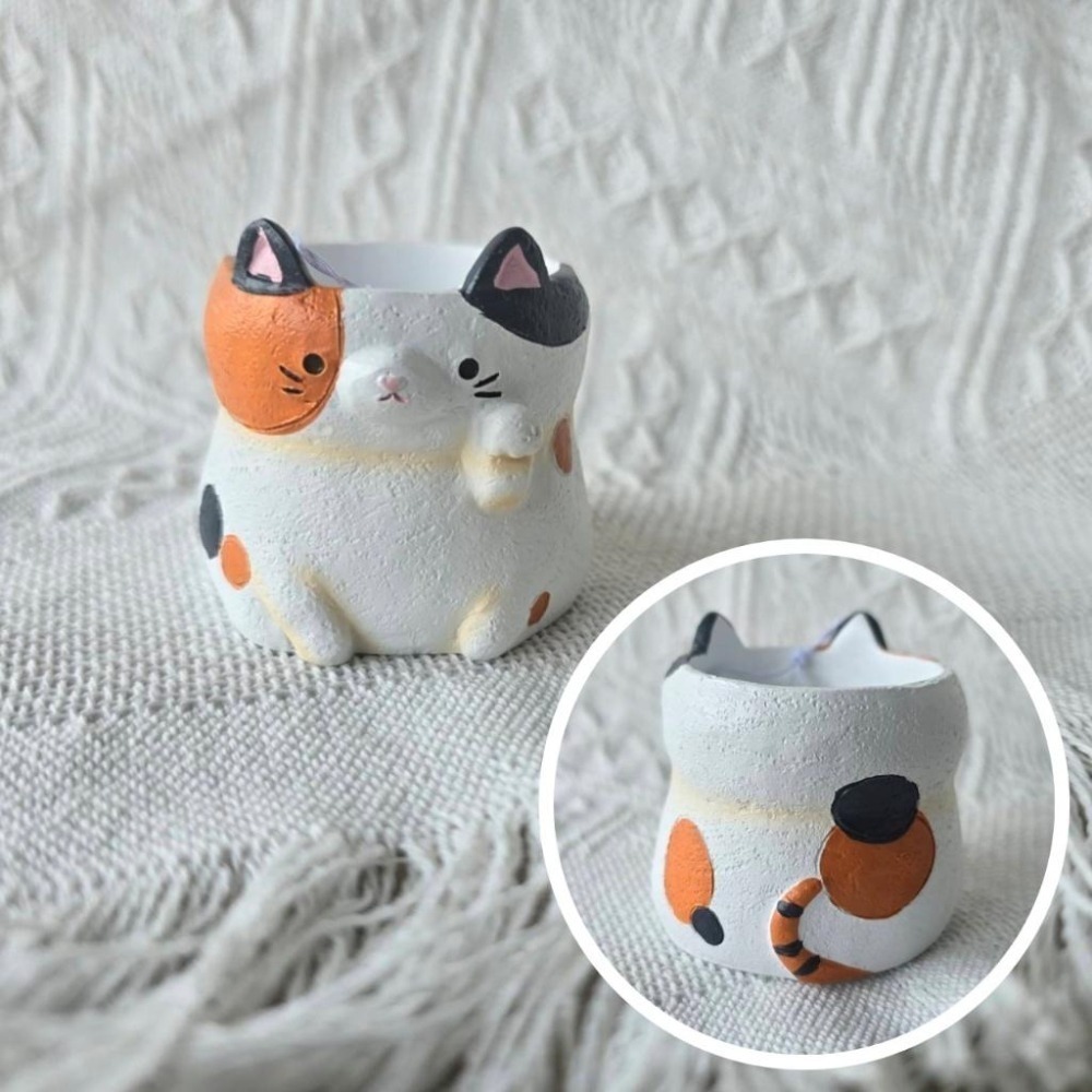 貓魚手作| 招財貓 舉手貓 三花貓 橘虎斑貓灰虎斑貓 黑白貓 日本迷你花器 多肉盆栽 Greenhouse-細節圖2