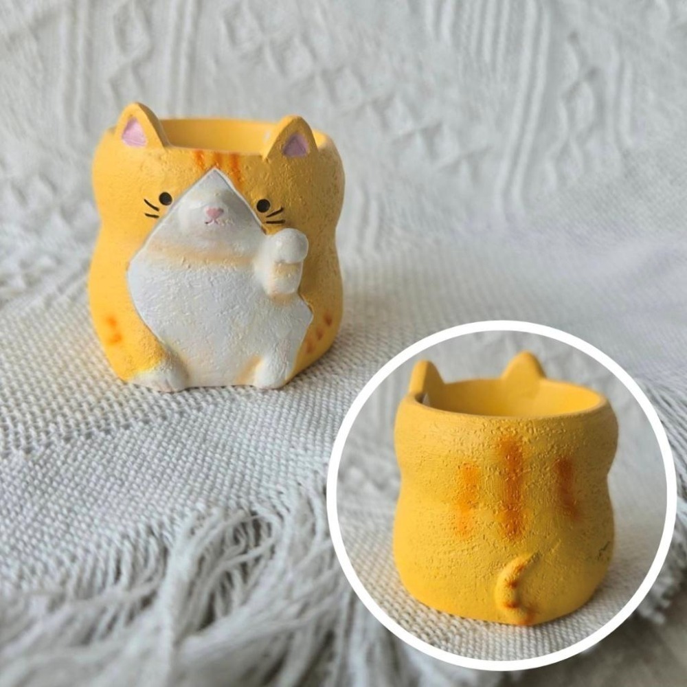 貓魚手作| 招財貓 舉手貓 三花貓 橘虎斑貓灰虎斑貓 黑白貓 日本迷你花器 多肉盆栽 Greenhouse-細節圖5