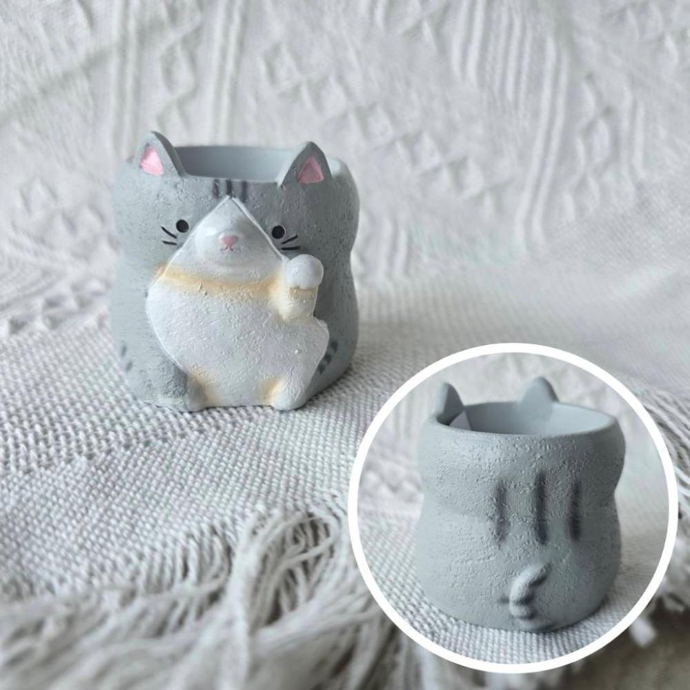 貓魚手作| 招財貓 舉手貓 三花貓 橘虎斑貓灰虎斑貓 黑白貓 日本迷你花器 多肉盆栽 Greenhouse-細節圖6