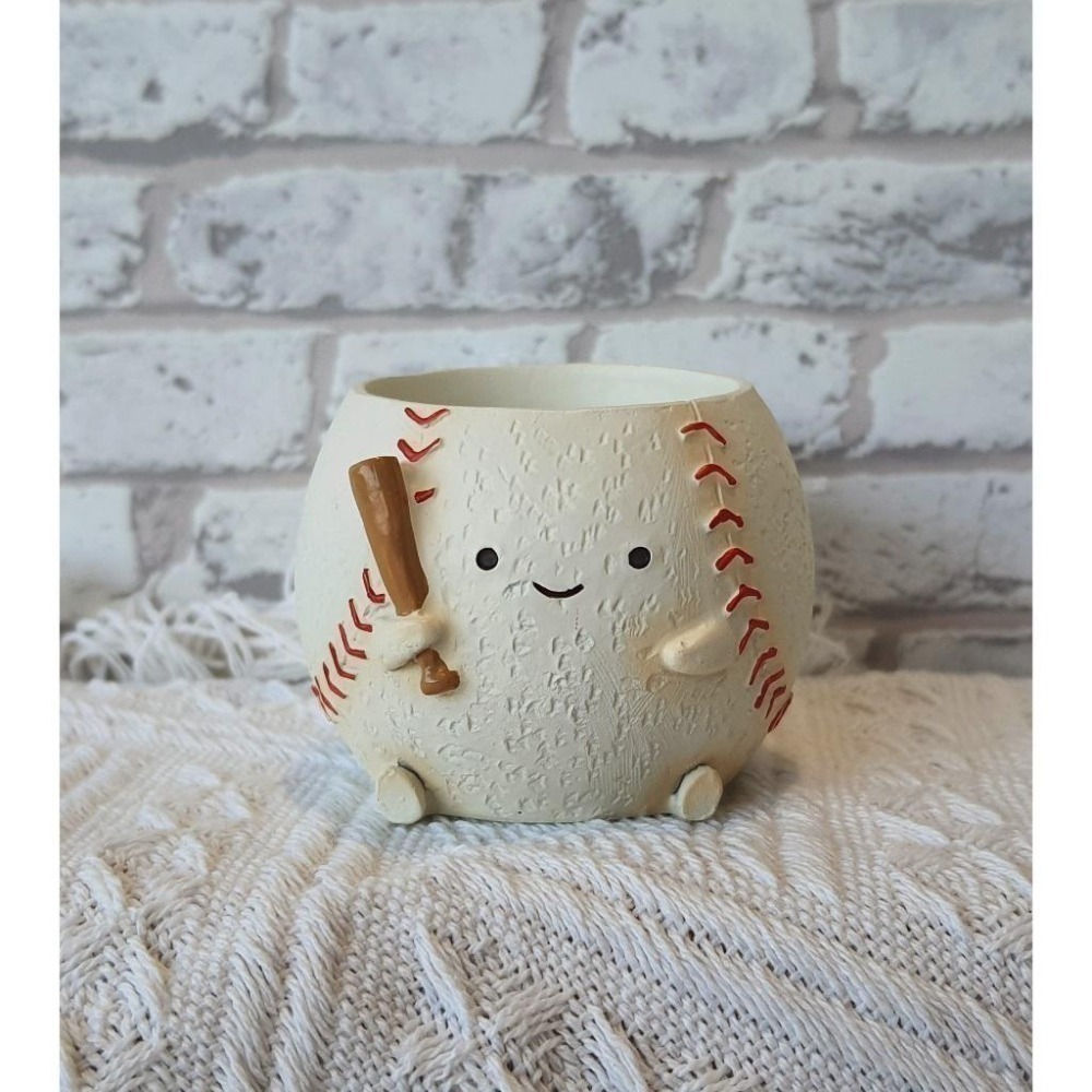 貓魚手作|球球你看我區 棒球造型花盆 日本花器 迷你花盆 多肉盆栽 Greenhouse 運動 球類-細節圖2