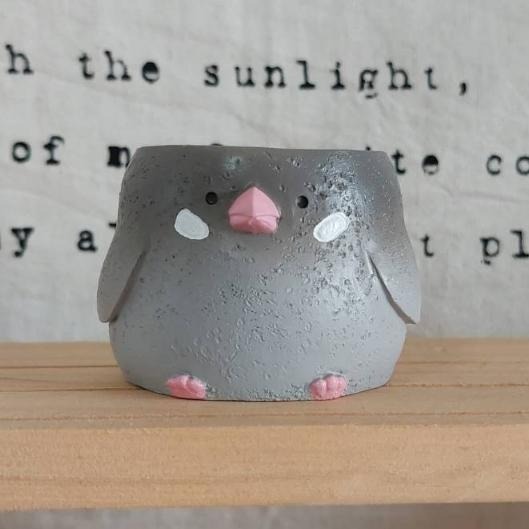 貓魚手作|小鳥區銀尾山雀花盆 貓頭鷹花盆 文鳥花盆  日本花器 迷你花盆 多肉盆栽 Greenhouse-細節圖4
