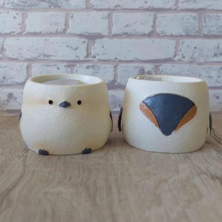 貓魚手作|小鳥區銀尾山雀花盆 貓頭鷹花盆 文鳥花盆  日本花器 迷你花盆 多肉盆栽 Greenhouse-細節圖5