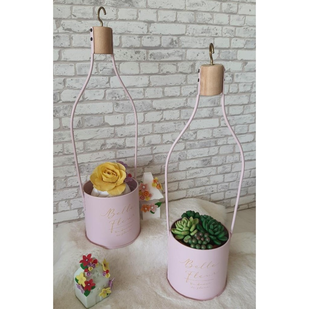 貓魚手作|粉色掛勾提把花盆 園藝植栽 日本花器 迷你花盆 多肉盆栽 Greenhouse-細節圖5