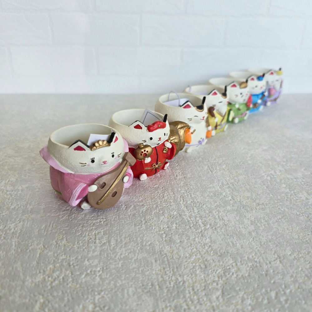 貓魚手作|7入組合 七福神貓咪造型花盆 惠比壽 大黑天 布袋尊 日本花器 迷你花盆 多肉盆栽 Greenhouse-細節圖4