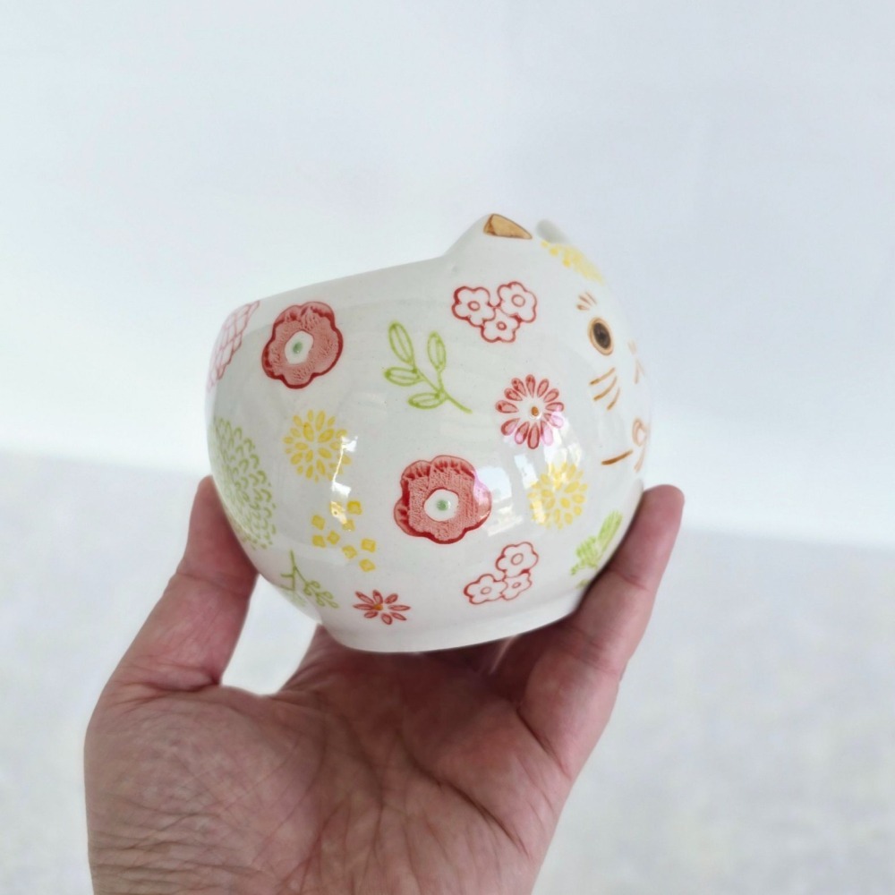 貓魚手作|花貓圓盆 紅色 柔嫩色 瓷盆 貓造型花盆 日本花器 瓷器 花盆 多肉盆栽 Greenhouse-細節圖7