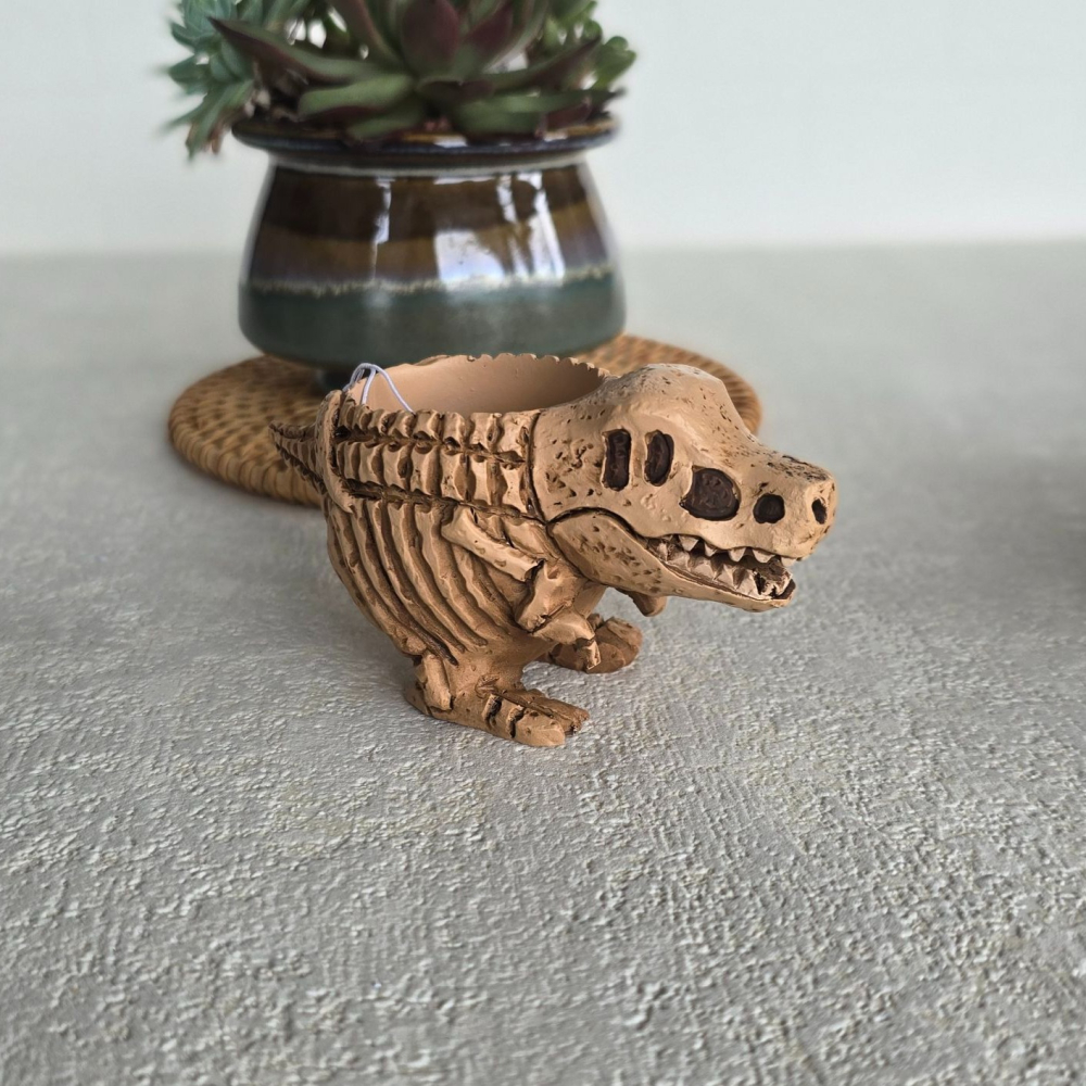 貓魚手作| 日本進口恐龍花器 化石暴龍 化石三角龍 迷你花器 多肉盆栽 Green house-細節圖2