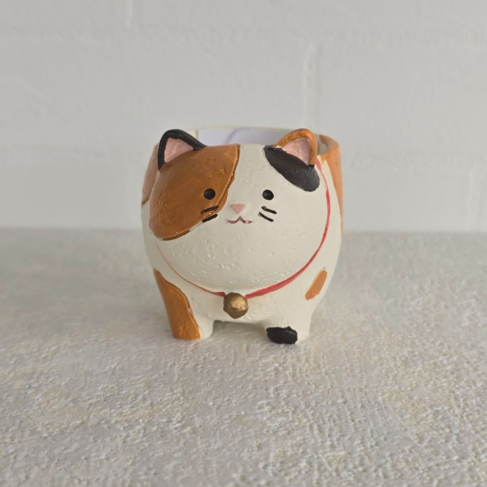 貓魚手作| 圓滾滾三花貓 瓦斯桶貓 日本進口 迷你花器 多肉盆栽 Greenhouse 圓滾滾站立動物-細節圖2