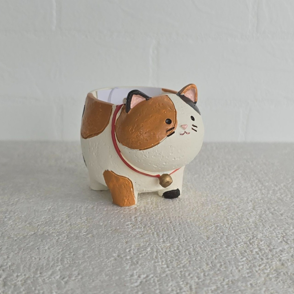 貓魚手作| 圓滾滾三花貓 瓦斯桶貓 日本進口 迷你花器 多肉盆栽 Greenhouse 圓滾滾站立動物-細節圖4