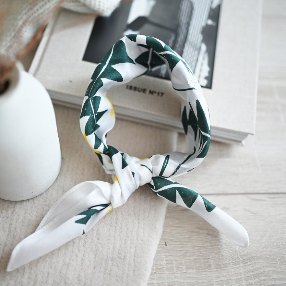 丸丸選品日本帶回日本製手帕bonne maison jp純棉幾何設計圖抽象領巾綠葉設計-細節圖3