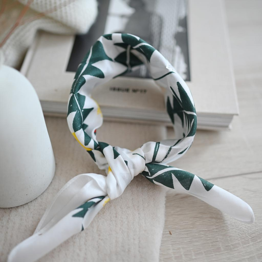 丸丸選品日本帶回日本製手帕bonne maison jp純棉幾何設計圖抽象領巾綠葉設計-細節圖4