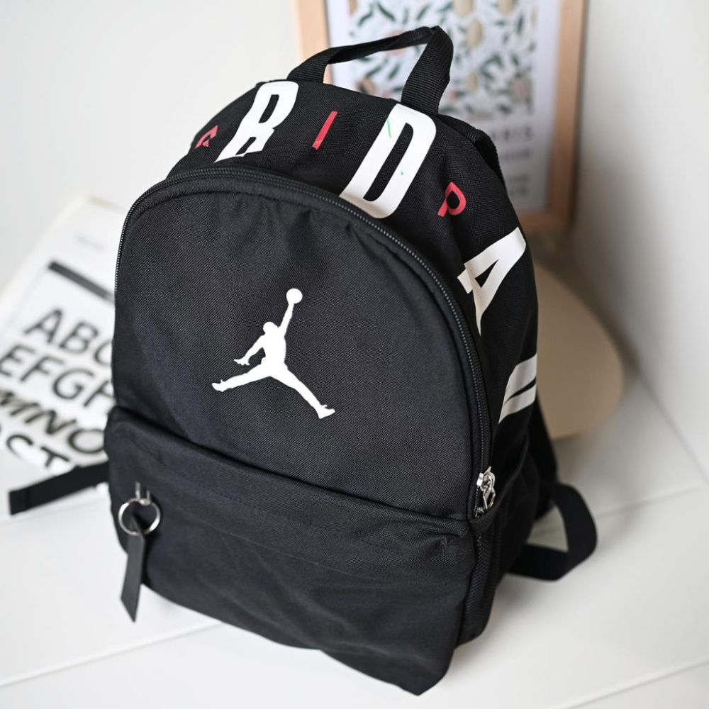 二手NIKE 耐吉 JORDAN喬丹 AIR MINI 經典黑色雙肩小包 多夾層透氣後背包小孩書包時尚包包-細節圖6