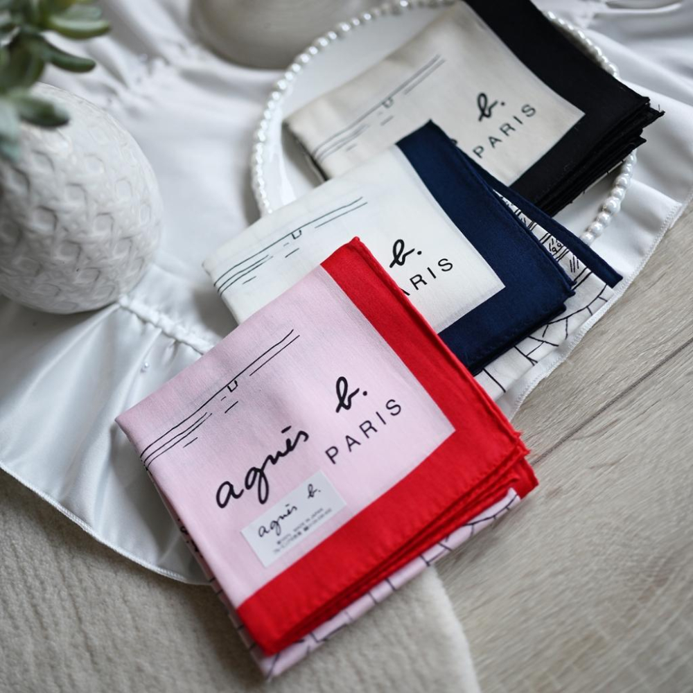 丸丸選品經典點點agnes b日本製手帕 領巾法國插畫設計圖案agnes b 巴黎Rue du Jour的NO.1店圖騰-細節圖2