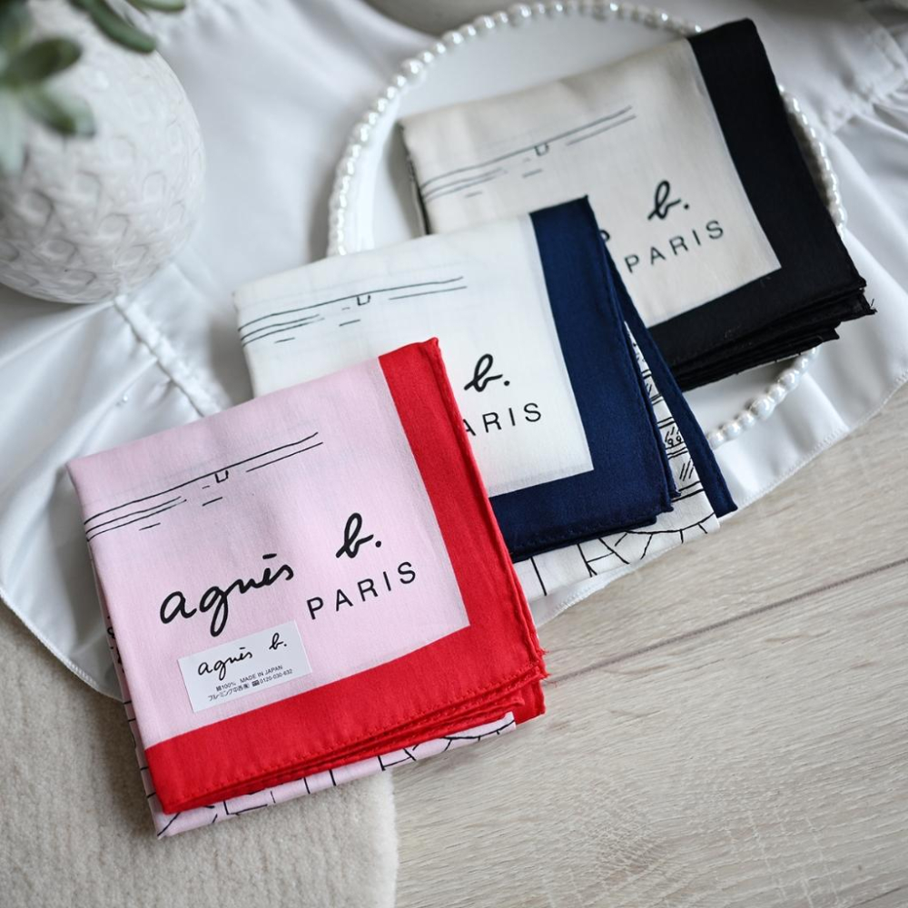 丸丸選品經典點點agnes b日本製手帕 領巾法國插畫設計圖案agnes b 巴黎Rue du Jour的NO.1店圖騰-細節圖3