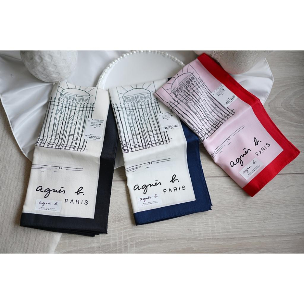丸丸選品經典點點agnes b日本製手帕 領巾法國插畫設計圖案agnes b 巴黎Rue du Jour的NO.1店圖騰-細節圖4