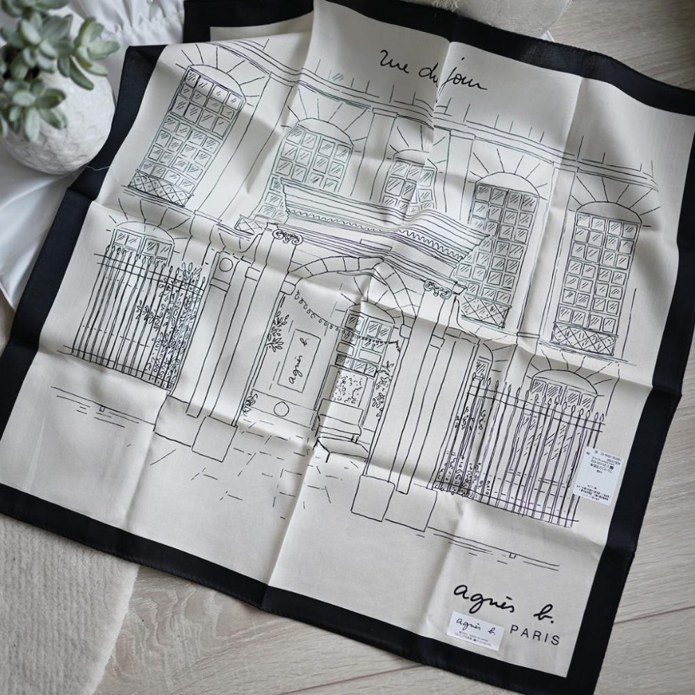 丸丸選品經典點點agnes b日本製手帕 領巾法國插畫設計圖案agnes b 巴黎Rue du Jour的NO.1店圖騰-細節圖5