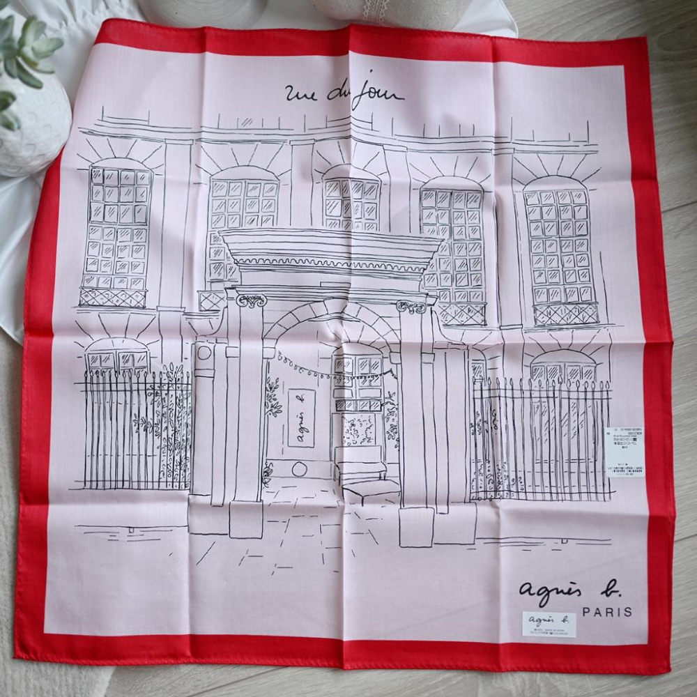 丸丸選品經典點點agnes b日本製手帕 領巾法國插畫設計圖案agnes b 巴黎Rue du Jour的NO.1店圖騰-細節圖6