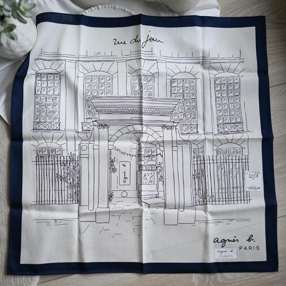 丸丸選品經典點點agnes b日本製手帕 領巾法國插畫設計圖案agnes b 巴黎Rue du Jour的NO.1店圖騰-細節圖7