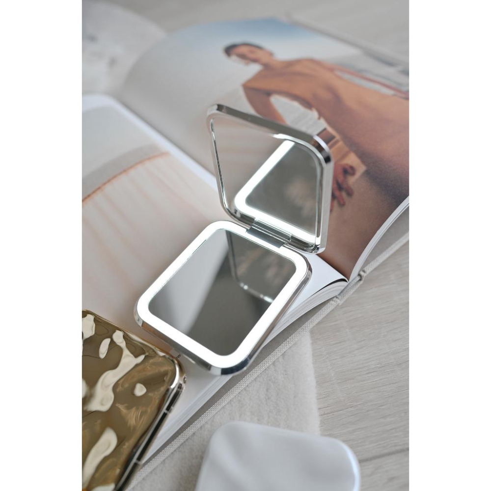 丸丸商店｜zakka Blanche LED 化妝鏡隨身小鏡子送禮自用有小燈的鏡子放大波浪日本帶回精緻女孩必備-細節圖8