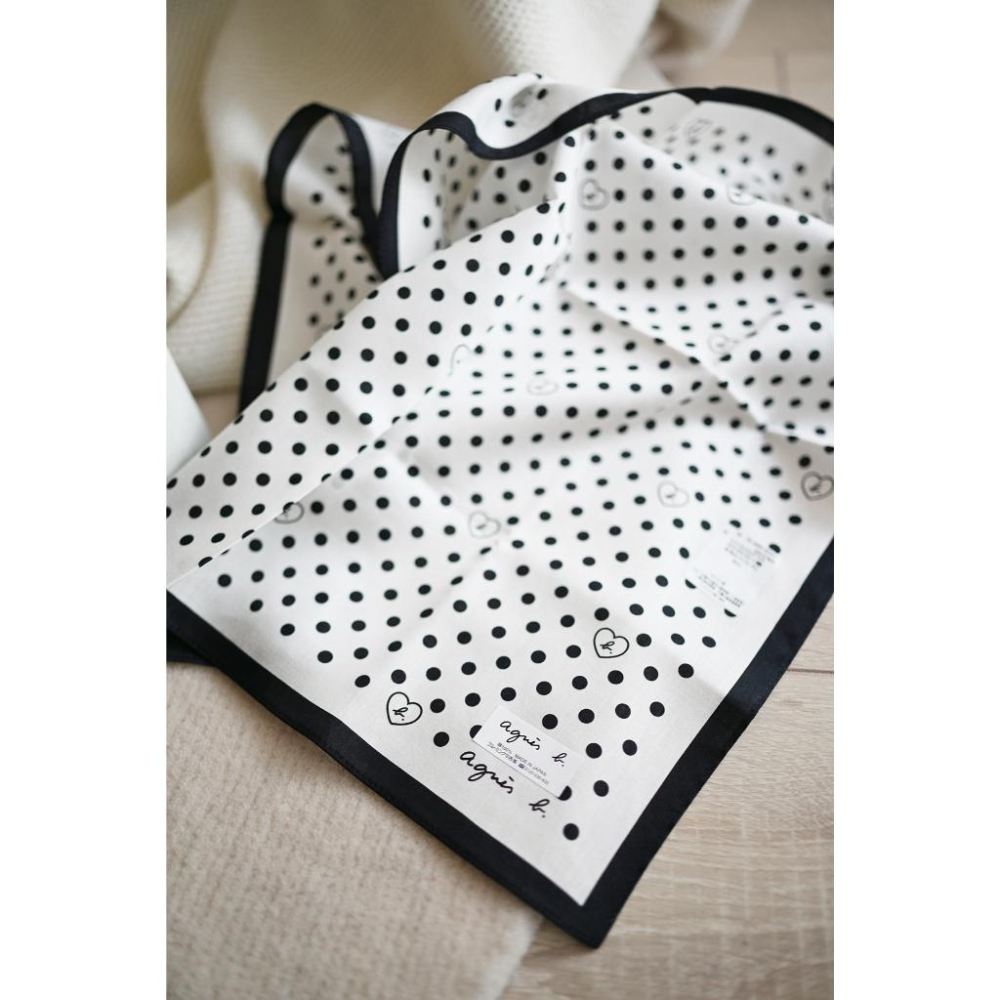 丸丸選品經典點點agnes b日本製手帕 領巾藍色 黑色經典送禮交換禮物復古-細節圖2