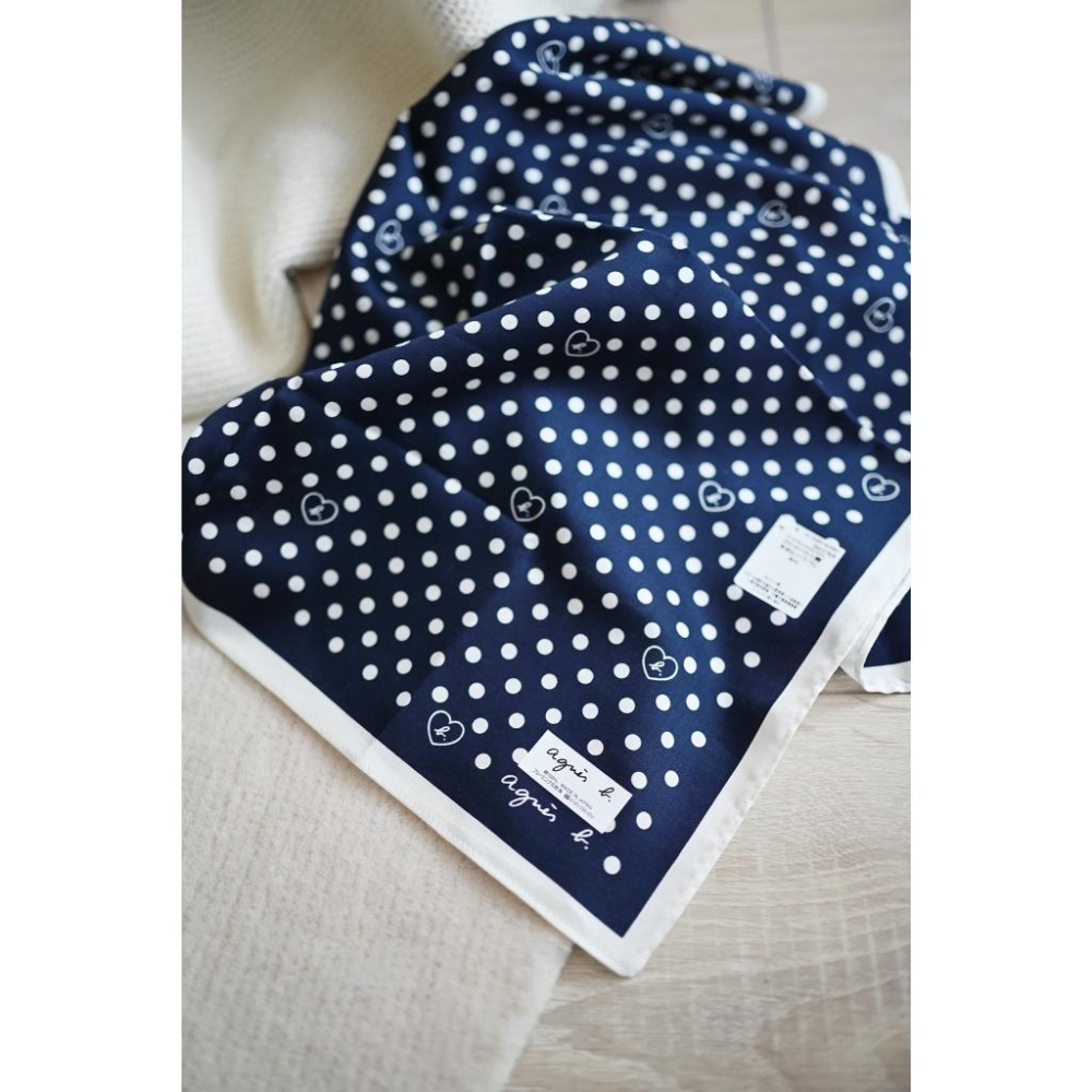 丸丸選品經典點點agnes b日本製手帕 領巾藍色 黑色經典送禮交換禮物復古-細節圖3
