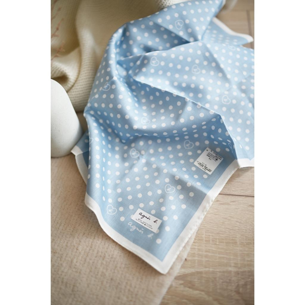 丸丸選品經典點點agnes b日本製手帕 領巾藍色 黑色經典送禮交換禮物復古-細節圖4