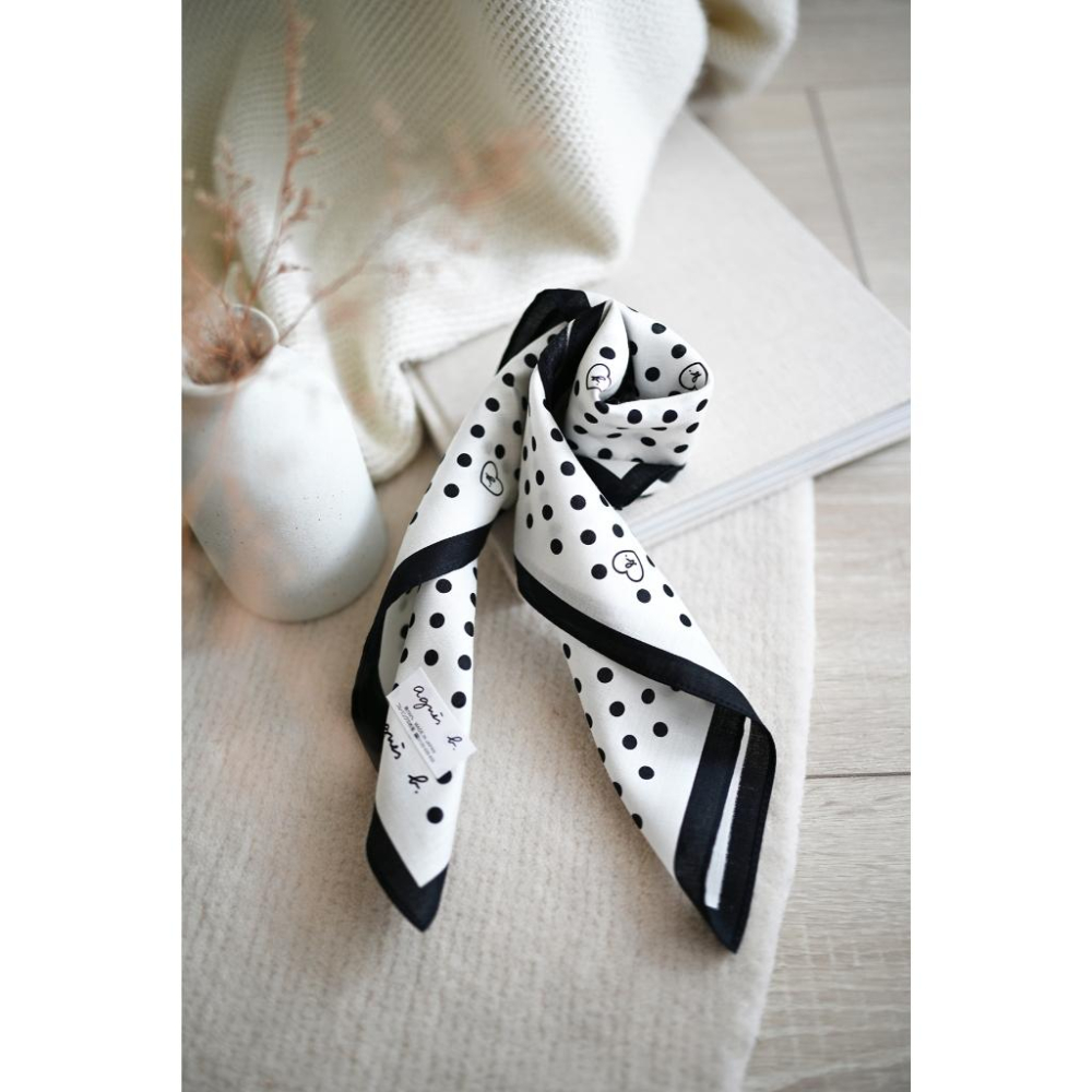丸丸選品經典點點agnes b日本製手帕 領巾藍色 黑色經典送禮交換禮物復古-細節圖5