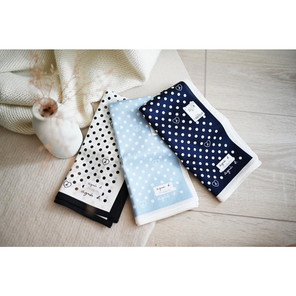 丸丸選品經典點點agnes b日本製手帕 領巾藍色 黑色經典送禮交換禮物復古-細節圖8