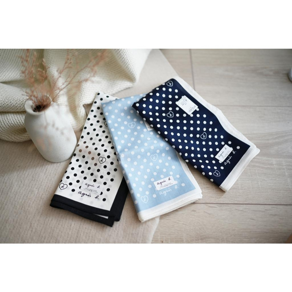丸丸選品經典點點agnes b日本製手帕 領巾藍色 黑色經典送禮交換禮物復古-細節圖9