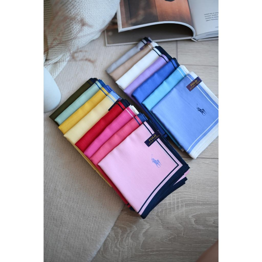 丸丸商店|zakka現貨POLO RALPH LAUREN質感素面日本製手帕方巾純棉日本製日帶回純棉禮物領巾絲巾-細節圖3