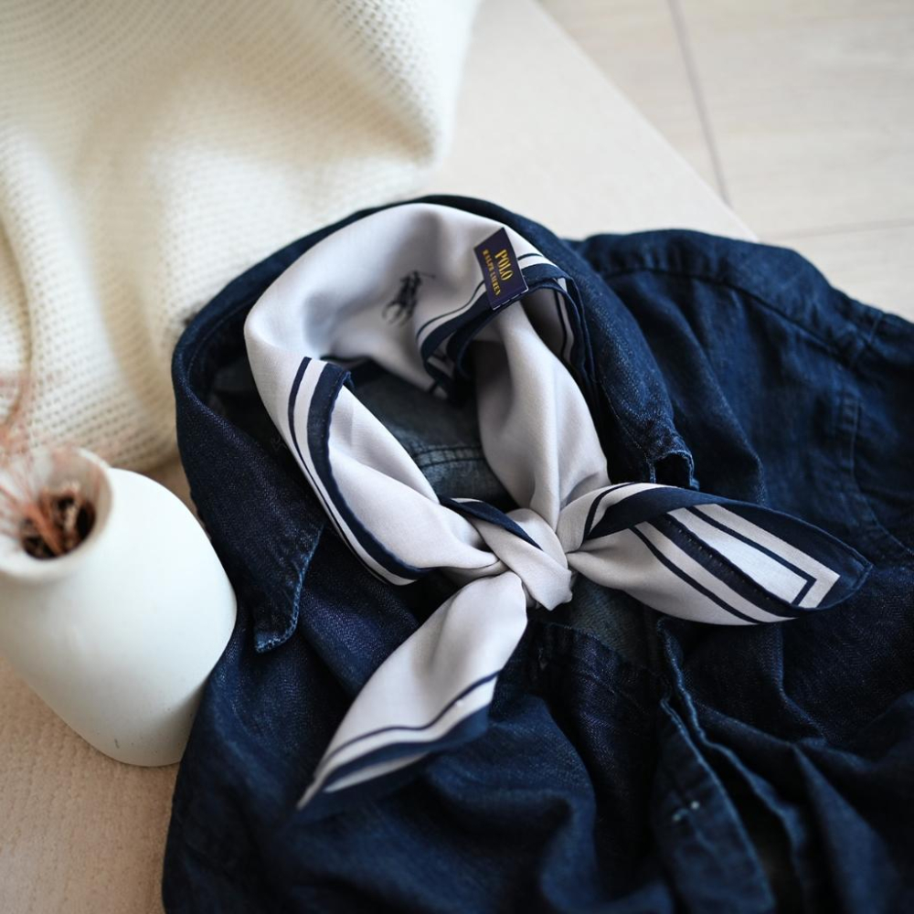 丸丸商店|zakka現貨POLO RALPH LAUREN質感素面日本製手帕方巾純棉日本製日帶回純棉禮物領巾絲巾-細節圖9