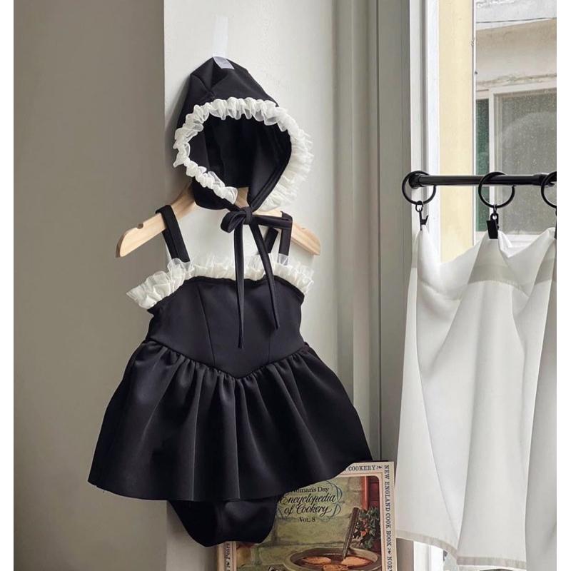 夏天海邊玩水女娃轉賣bunnytail女孩兒童韓國購入超可愛泳裝115公分米白色 105公分黑色-細節圖2