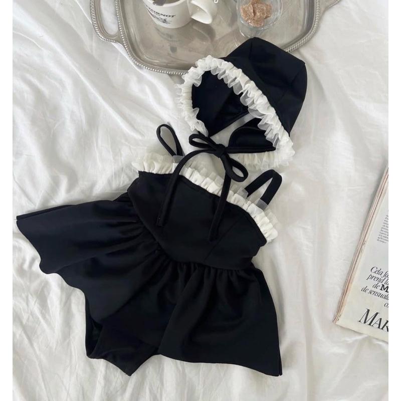 夏天海邊玩水女娃轉賣bunnytail女孩兒童韓國購入超可愛泳裝115公分米白色 105公分黑色-細節圖5