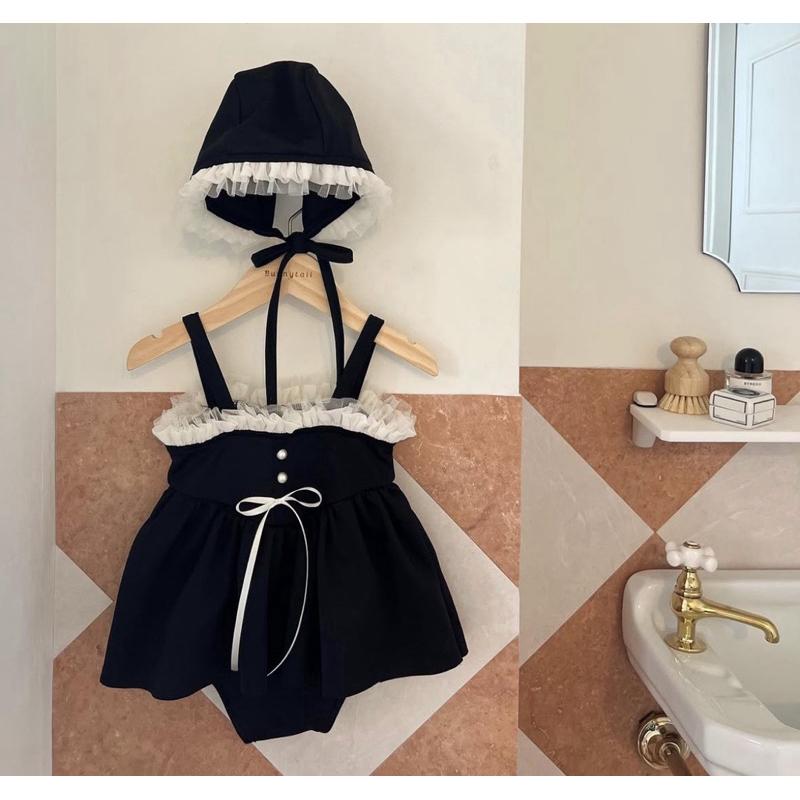 夏天海邊玩水女娃轉賣bunnytail女孩兒童韓國購入超可愛泳裝115公分米白色 105公分黑色-細節圖6