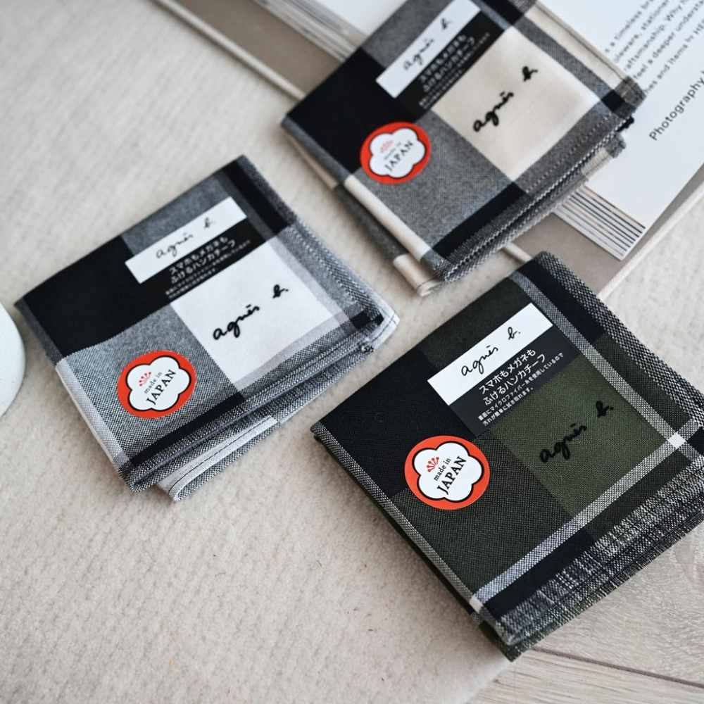 小丸媽日本 Agnes b 小b 小方巾 手帕 擦汗日本製格紋細格紋英倫風氣質 交換禮物擦手巾手帕小毛巾 新年禮物-細節圖2