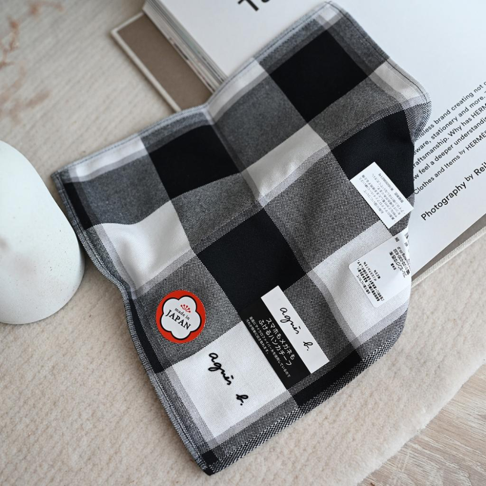 小丸媽日本 Agnes b 小b 小方巾 手帕 擦汗日本製格紋細格紋英倫風氣質 交換禮物擦手巾手帕小毛巾 新年禮物-細節圖5