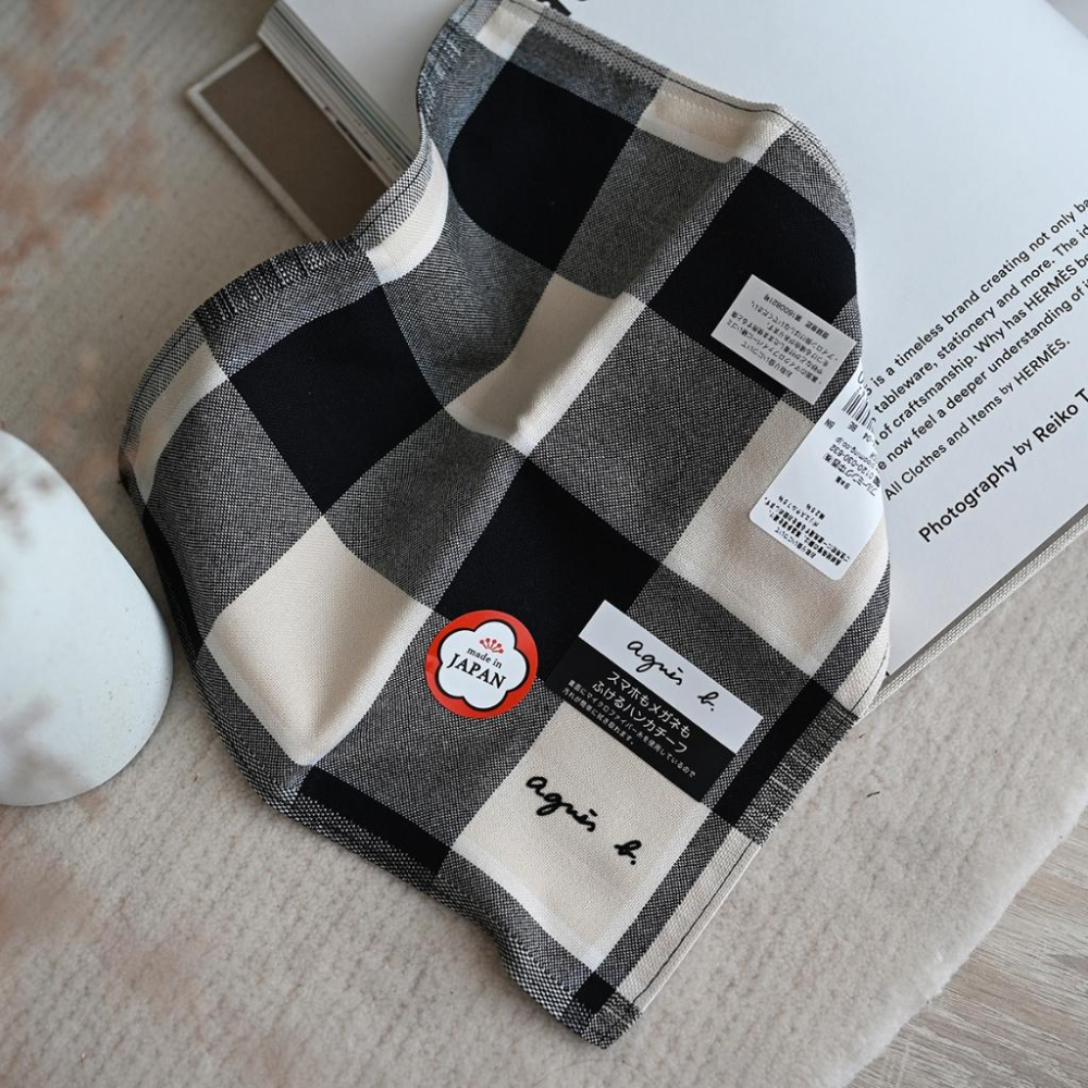 小丸媽日本 Agnes b 小b 小方巾 手帕 擦汗日本製格紋細格紋英倫風氣質 交換禮物擦手巾手帕小毛巾 新年禮物-細節圖6