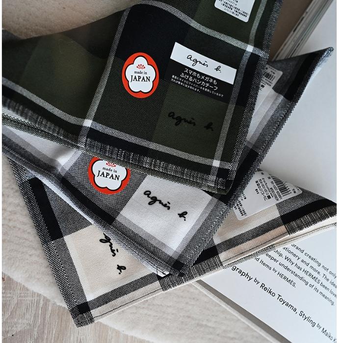 小丸媽日本 Agnes b 小b 小方巾 手帕 擦汗日本製格紋細格紋英倫風氣質 交換禮物擦手巾手帕小毛巾 新年禮物-細節圖7