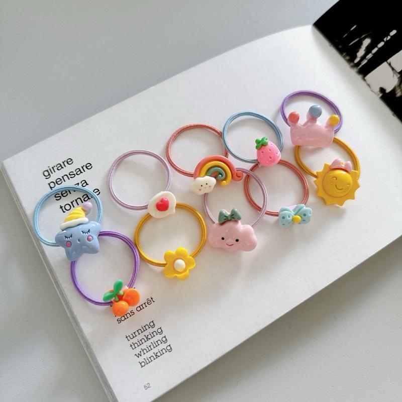 小丸媽的小店台灣現貨兒童髮繩卡裝10入混搭顏色立體可愛彩虹寶寶皇冠系列混搭女童寶寶髮圈髮繩髮夾手指圈公主寶寶髪束-細節圖2