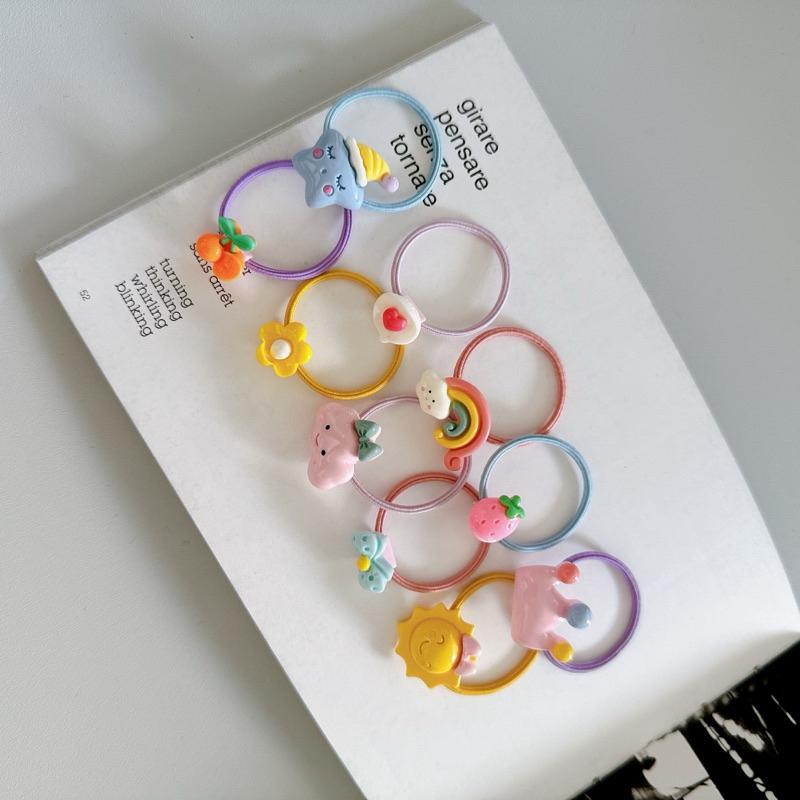 小丸媽的小店台灣現貨兒童髮繩卡裝10入混搭顏色立體可愛彩虹寶寶皇冠系列混搭女童寶寶髮圈髮繩髮夾手指圈公主寶寶髪束-細節圖3