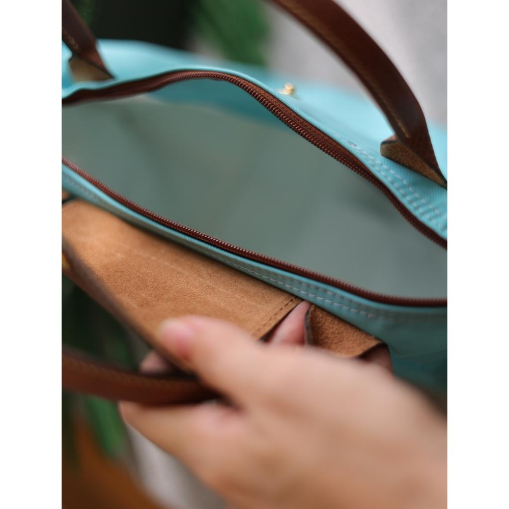 小丸媽的包包LONGCHAMP LE PLIAGE系列短把再生尼龍摺疊水餃包S號小/松石綠蒂芬妮綠-細節圖6